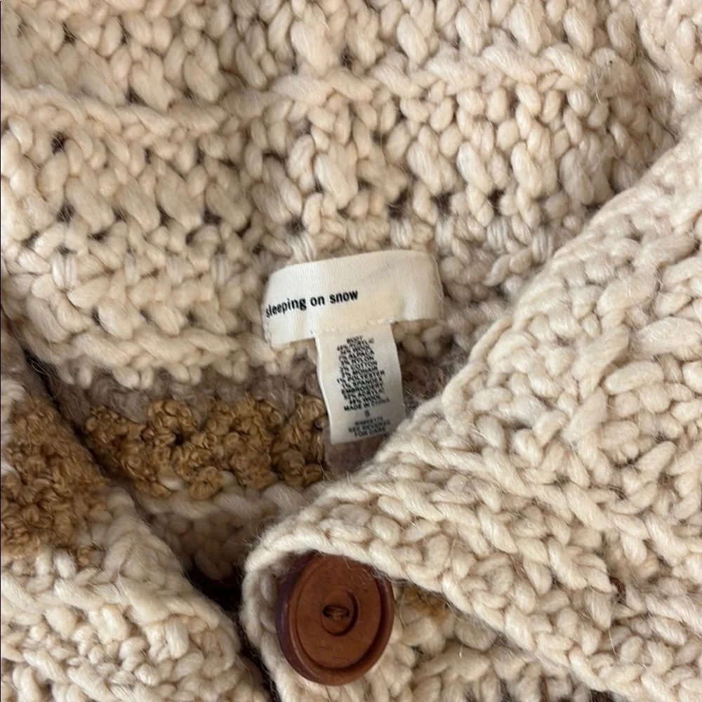 Vintage Anthropologie Y2K Sleeping On Snow Floral Knit Cardigan with Hood Small